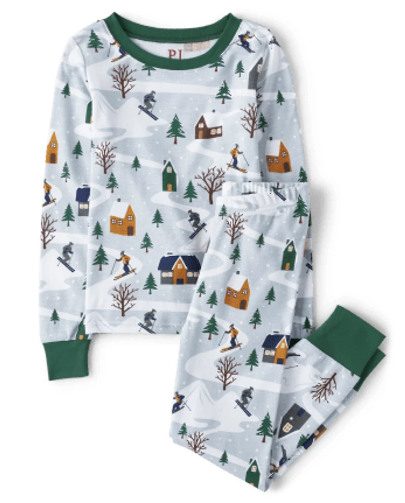 Kids Matching Family Ski Cabin Snug Fit Cotton Pajamas