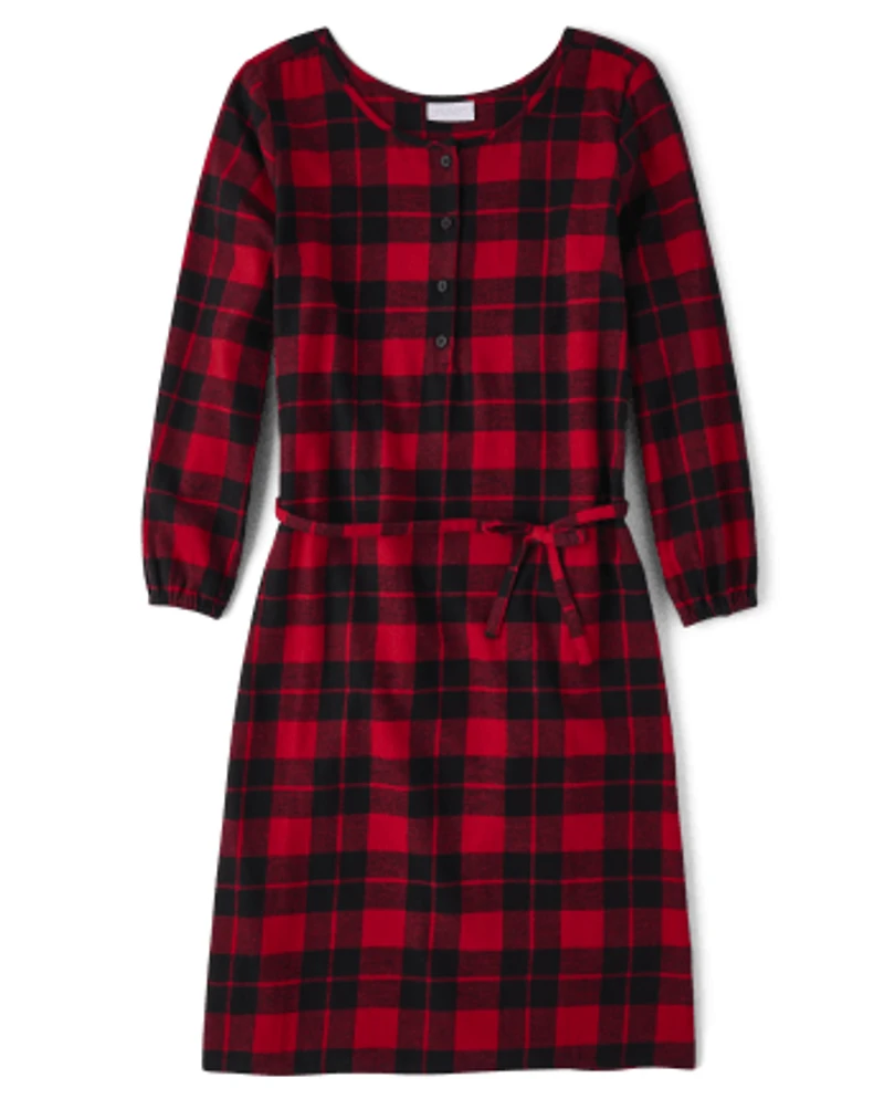 Womens Matching Family Buffalo Plaid Flannel Shirt Dress