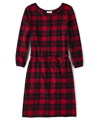 Womens Matching Family Buffalo Plaid Flannel Shirt Dress