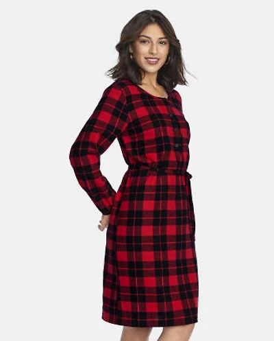 Womens Matching Family Buffalo Plaid Flannel Shirt Dress