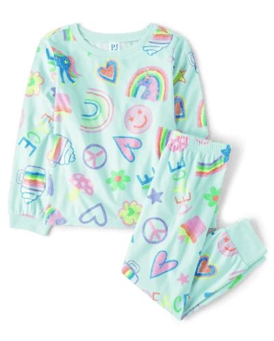 Girls Doodle Fleece Pajamas