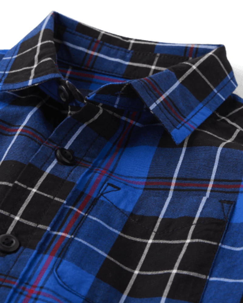 Baby And Toddler Boys Plaid Poplin Button Up Shirt