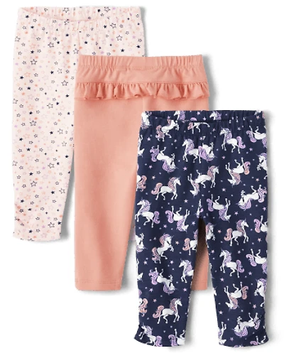 Lot de 3 leggings à volants licorne pour bébé fille