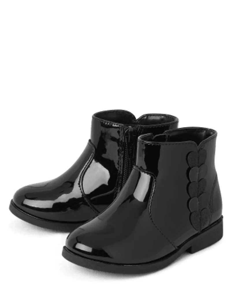 Toddler Girls Glitter Heart Faux Patent Leather Booties