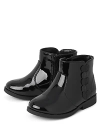 Toddler Girls Glitter Heart Faux Patent Leather Booties