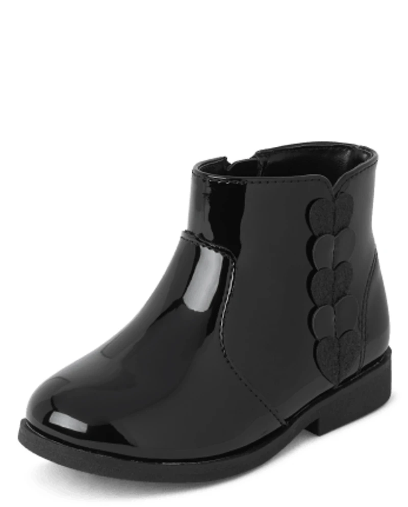 Toddler Girls Glitter Heart Faux Patent Leather Booties