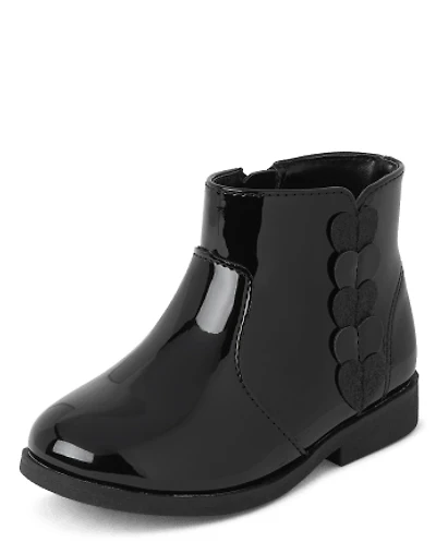 Toddler Girls Glitter Heart Faux Patent Leather Booties