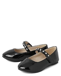Toddler Girls Jeweled Faux Patent Leather Ballet Flats