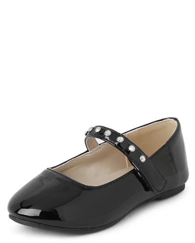 Toddler Girls Jeweled Faux Patent Leather Ballet Flats