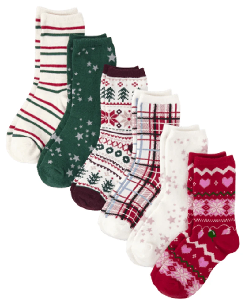 Girls Plaid Crew Socks 6-Pack