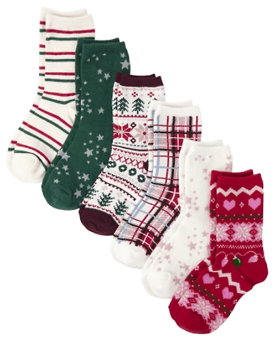Girls Plaid Crew Socks 6-Pack