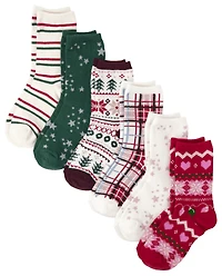 Girls Plaid Crew Socks 6-Pack