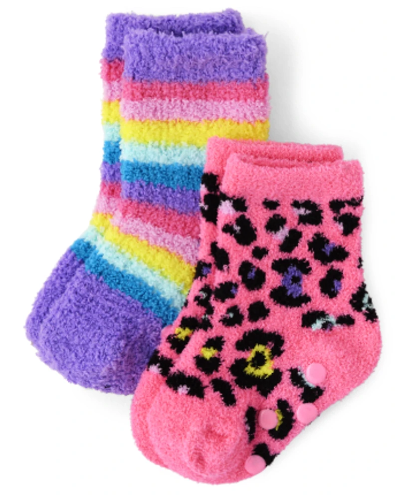 Toddler Girls Leopard Cozy Socks 2-Pack