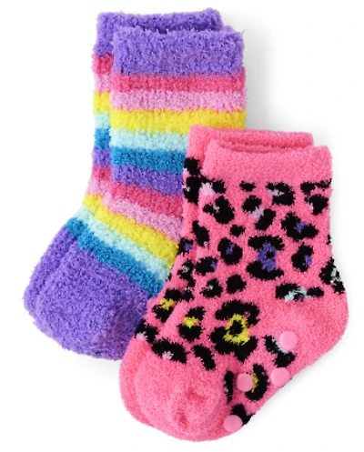 Toddler Girls Leopard Cozy Socks 2-Pack