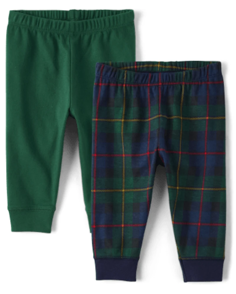 Baby Boys Plaid And Solid Knit Pants 2-Pack