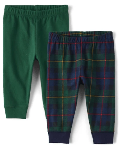 Baby Boys Plaid And Solid Knit Pants 2-Pack