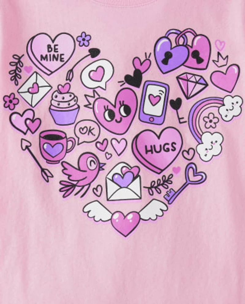Girls Heart Icons Graphic Tee