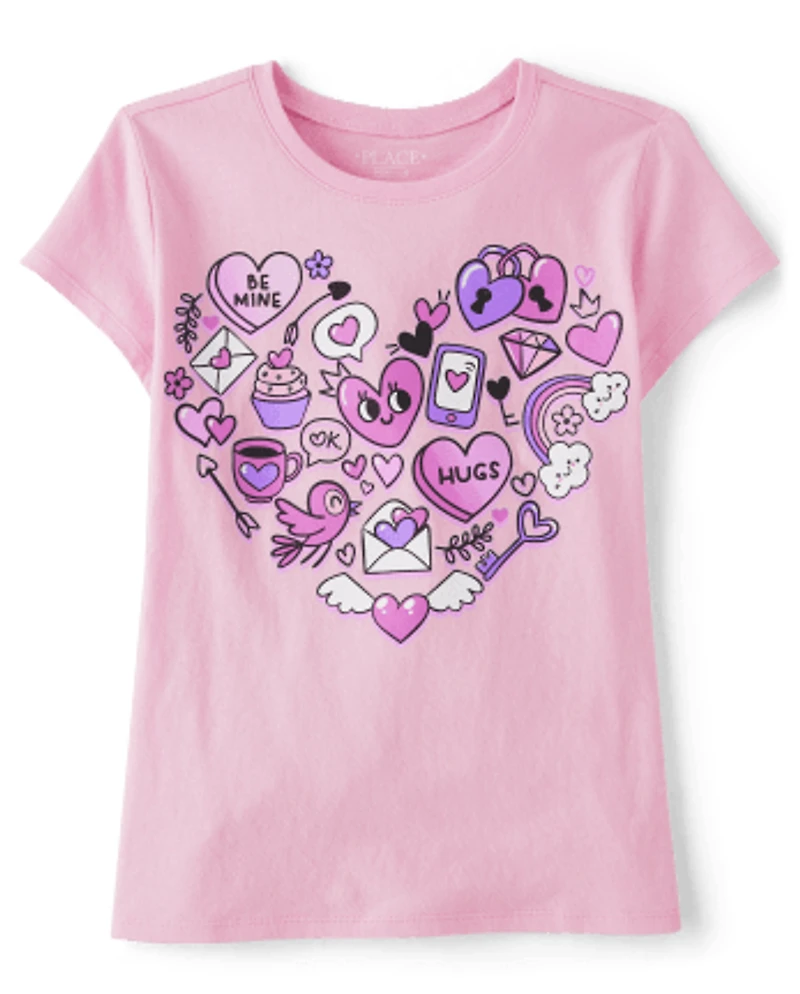 Girls Heart Icons Graphic Tee