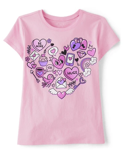 Girls Heart Icons Graphic Tee