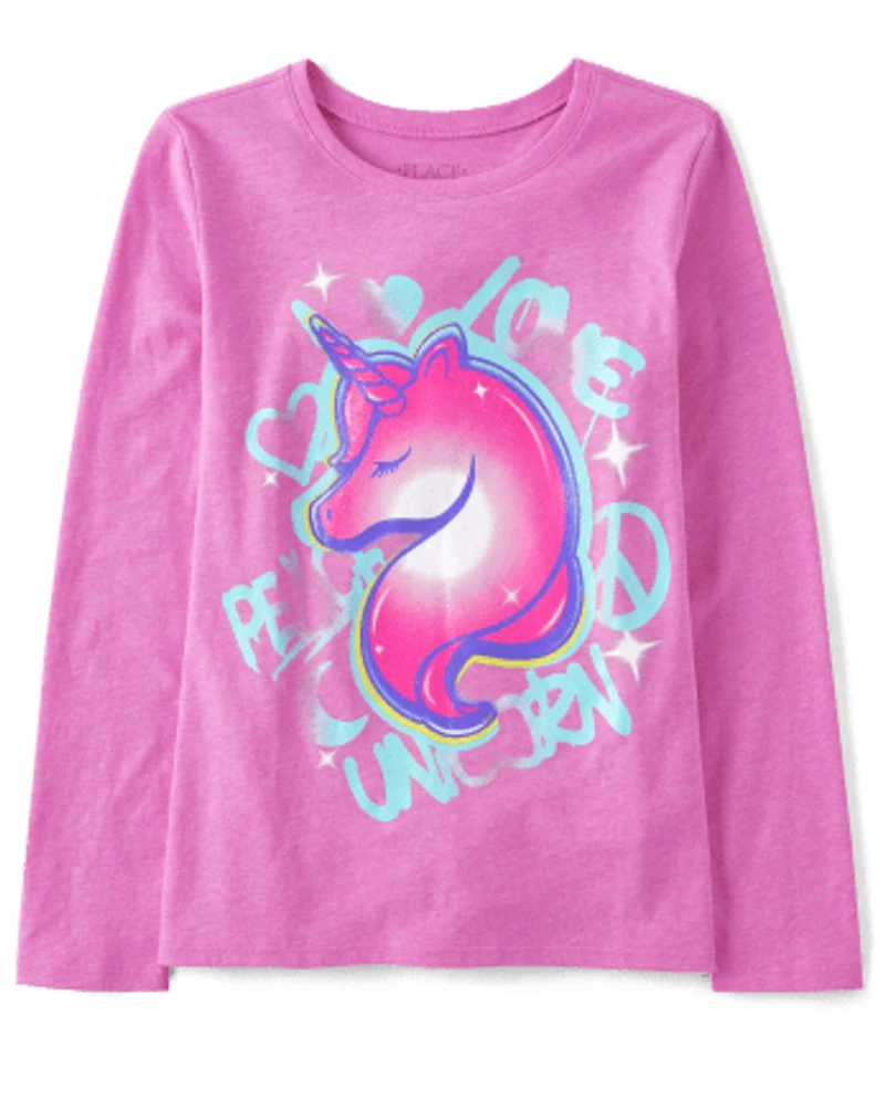 Girls Unicorn Doodle Graphic Tee