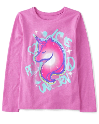 Girls Unicorn Doodle Graphic Tee