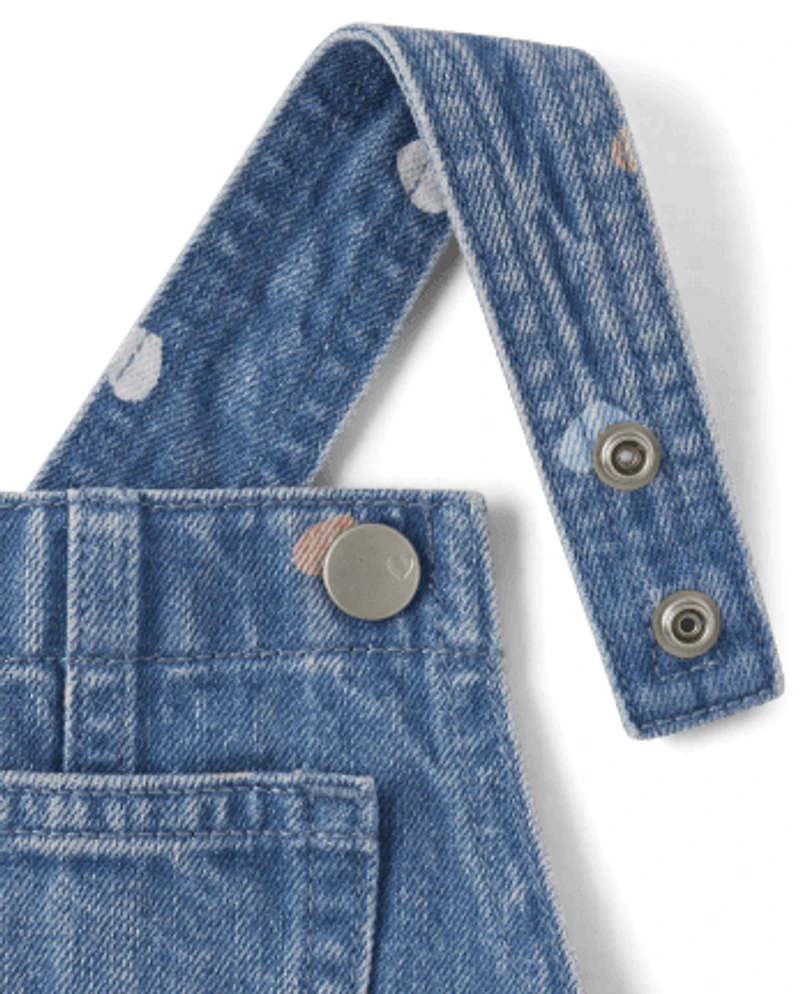 Baby And Toddler Girls Print Denim Shortalls