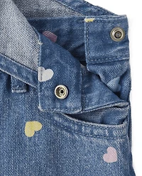 Baby And Toddler Girls Print Denim Shortalls