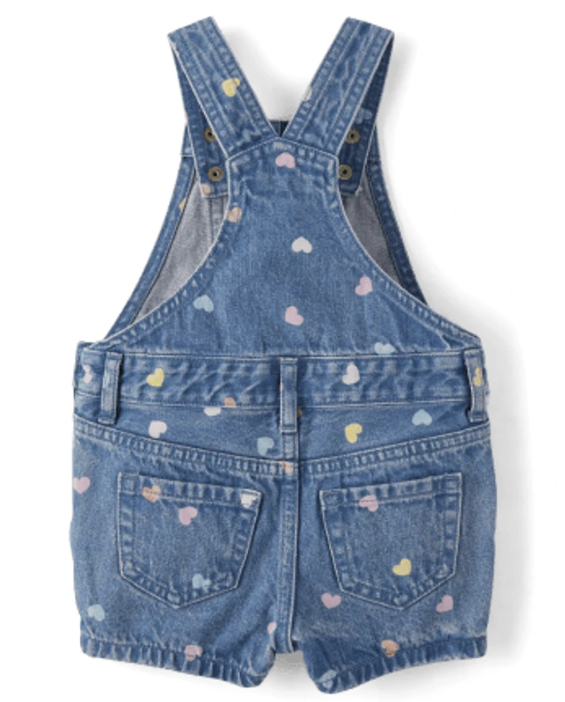 Baby And Toddler Girls Print Denim Shortalls