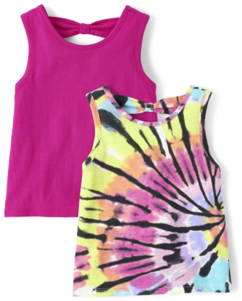 tout-petit, fille arc-en-ciel Tie Dye Knot Back débardeur 2-Pack