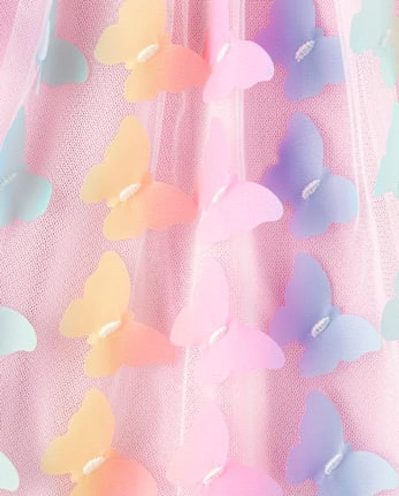 Robe ajustée et évasée en maille papillon 3D arc-en-ciel pour fille