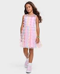Robe ajustée et évasée en maille papillon 3D arc-en-ciel pour fille