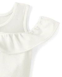 Girls Ruffle Jacquard Cold Shoulder Dress