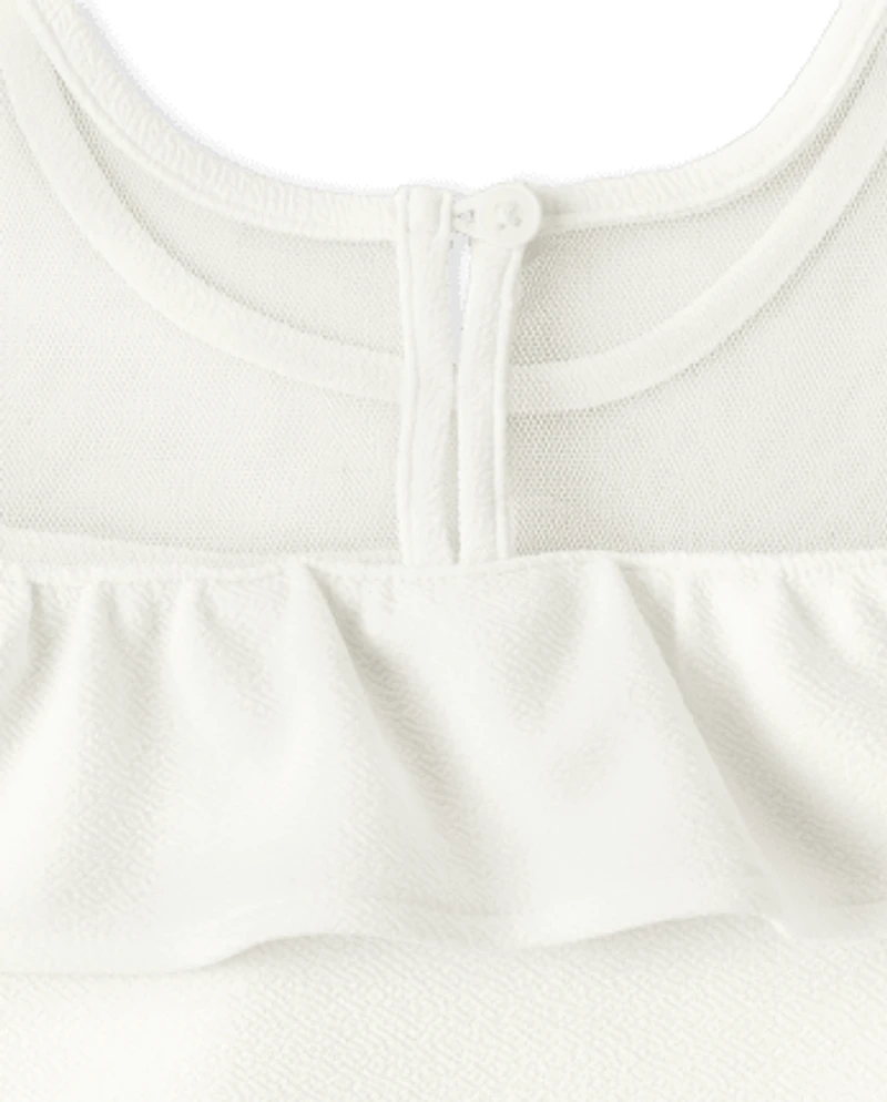 Girls Ruffle Jacquard Cold Shoulder Dress