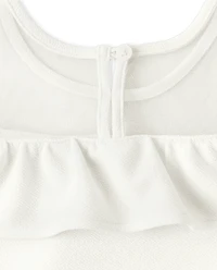 Girls Ruffle Jacquard Cold Shoulder Dress