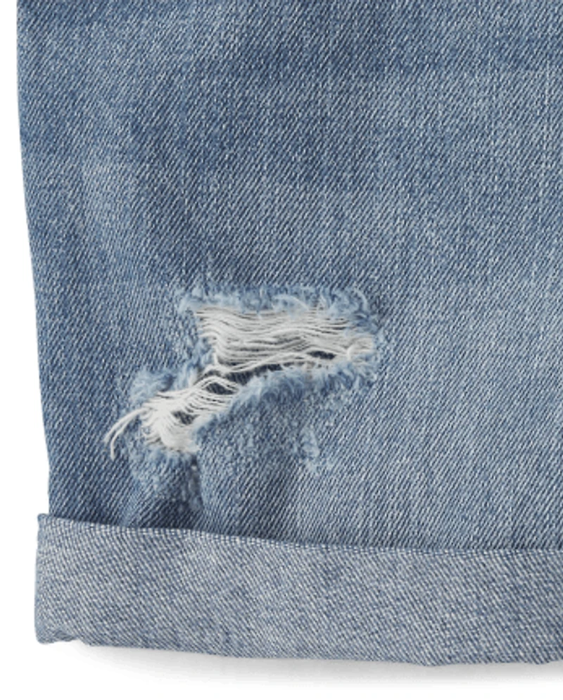Girls Roll Cuff Denim Shortalls