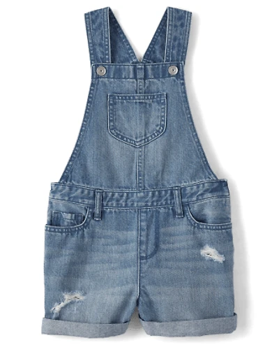 Girls Roll Cuff Denim Shortalls