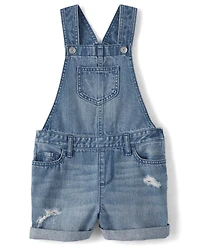 Girls Roll Cuff Denim Shortalls
