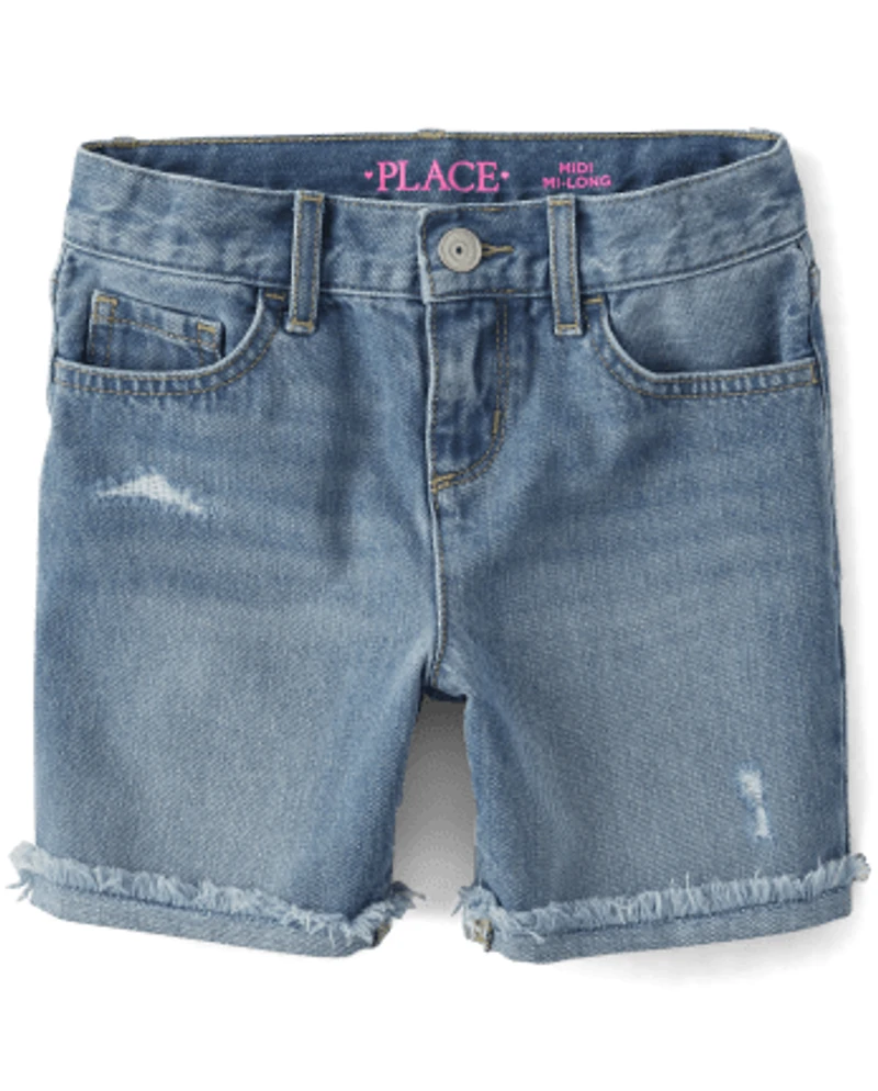 Short midi en jean à revers retroussés pour fille