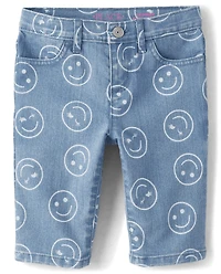 Girls Happy Face Denim Skimmer Shorts