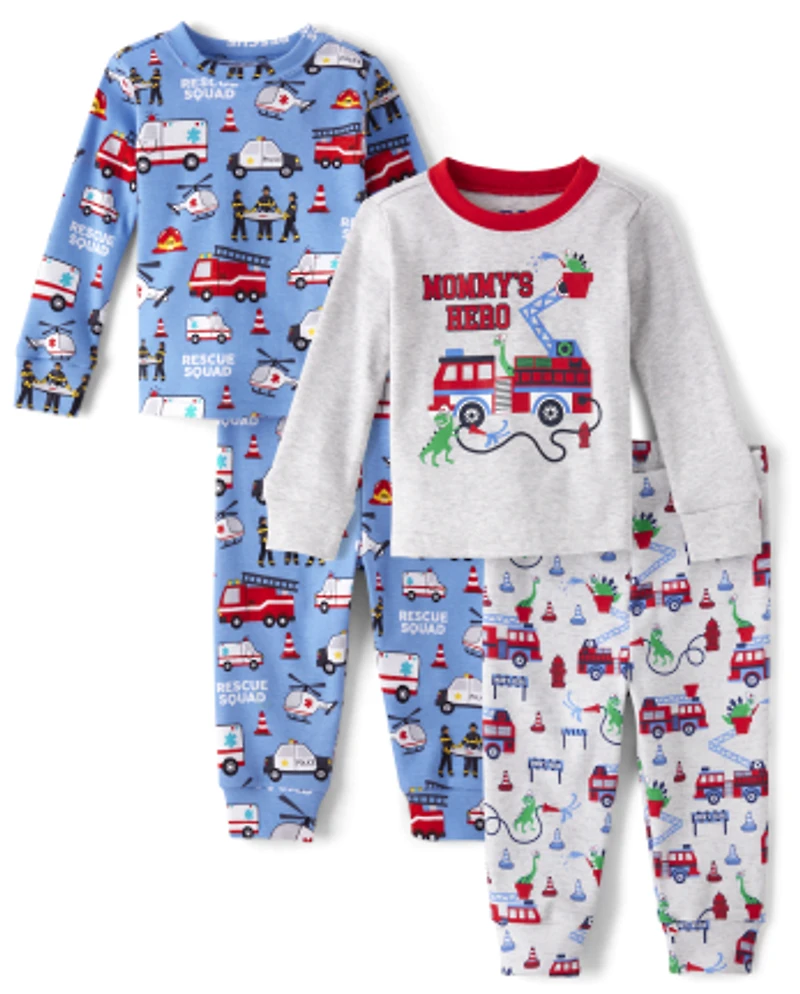 Baby And Toddler Boys Fire Truck Snug Fit Cotton Pajamas 2-Pack