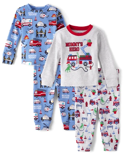 Baby And Toddler Boys Fire Truck Snug Fit Cotton Pajamas 2-Pack
