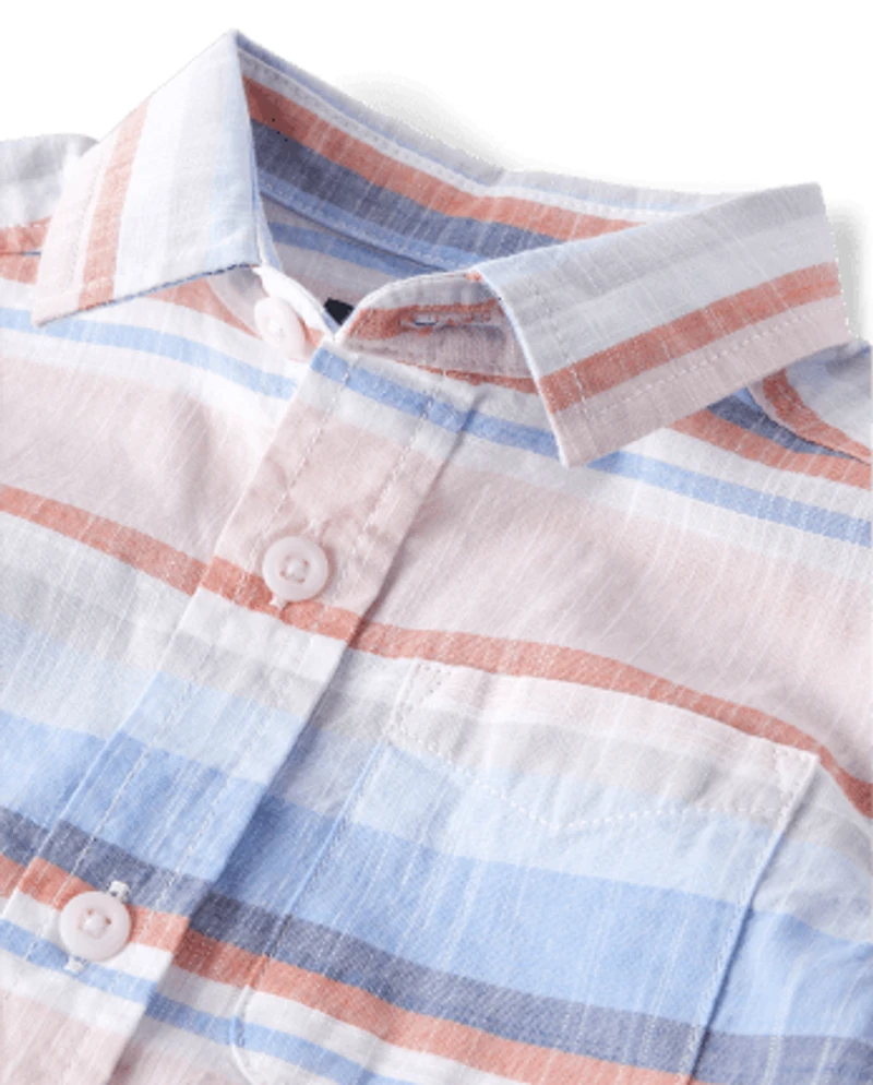 Baby And Toddler Boys Striped Chambray Button Up Shirt