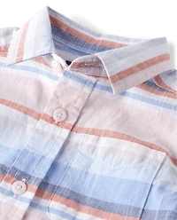 Baby And Toddler Boys Striped Chambray Button Up Shirt