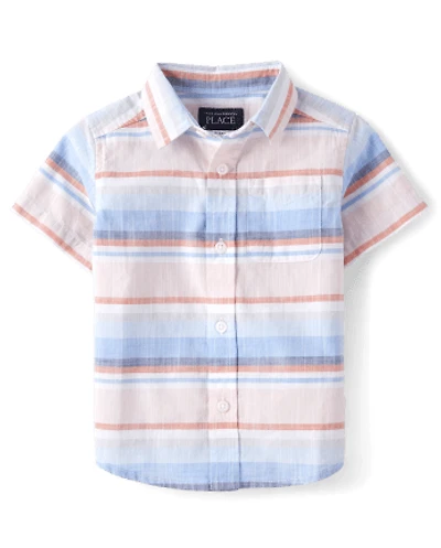 Baby And Toddler Boys Striped Chambray Button Up Shirt