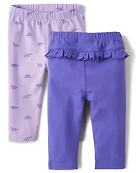 Baby Girls Dino Ruffle Leggings 2-Pack