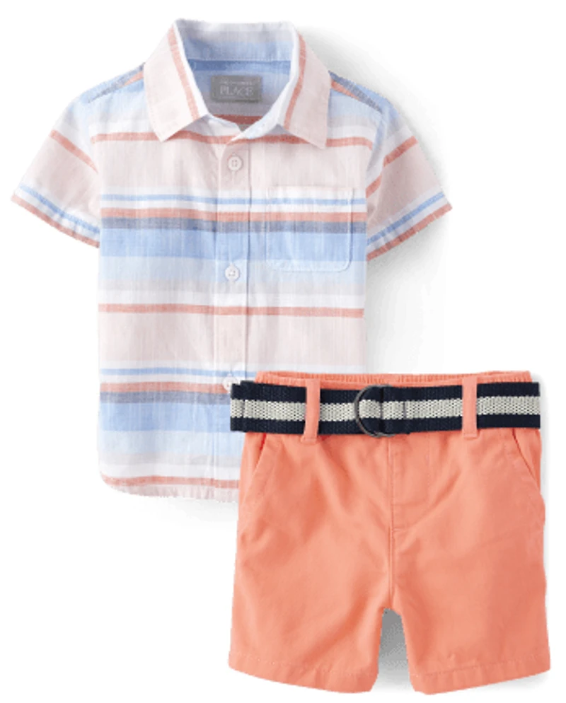Baby Boys Dad And Me Striped Chambray 2-Piece Outfit Set
