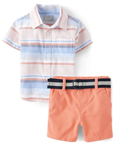 Baby Boys Dad And Me Striped Chambray 2-Piece Outfit Set