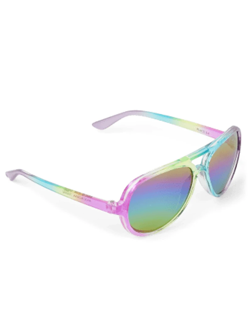 Toddler Girls Rainbow Tie Dye Aviator Sunglasses