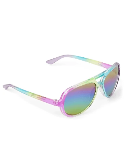 Toddler Girls Rainbow Tie Dye Aviator Sunglasses