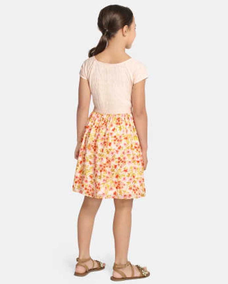 Robe évasée et smockée à fleurs Mommy And Me pour fille